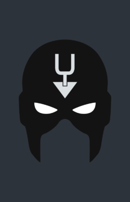 Minimalist design of Marvel's Black Bolt mask by Minimalist Heroes