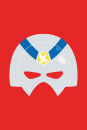Minimalist design of DC Comic's Peacemaker helmet by Minimalist Heroes.