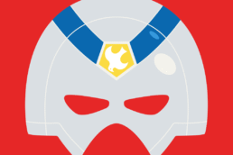 Minimalist design of DC Comic's Peacemaker helmet by Minimalist Heroes.