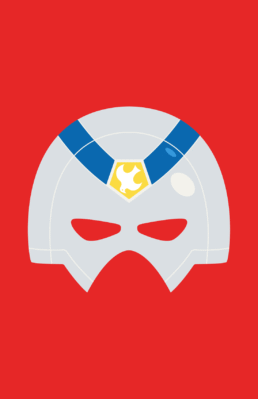 Minimalist design of DC Comic's Peacemaker helmet by Minimalist Heroes.